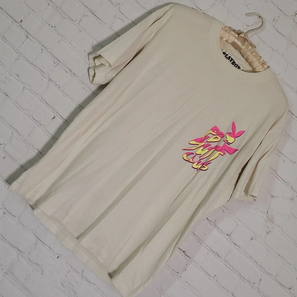 Playboy By Pacsun PB Surf Club Neon 80s Style Front Back Tee Tshirt Mens Size M - Picture 4 of 10